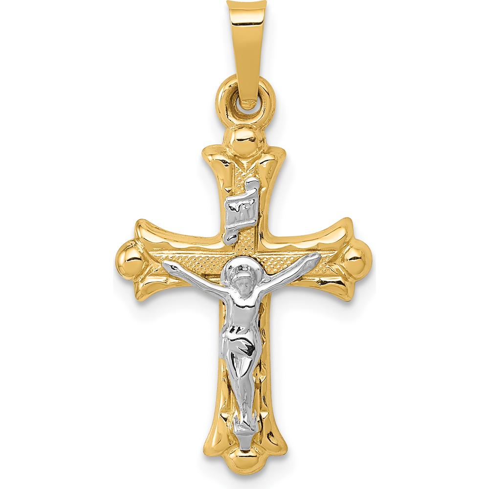 14K Two-Tone Gold INRI Crucifix Cross Pendant - Polished Die-Struck Design, 27mm Length by Oro Pregiato