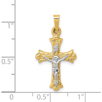 14K Two-Tone Gold INRI Crucifix Cross Pendant - Polished Die-Struck Design, 27mm Length by Oro Pregiato