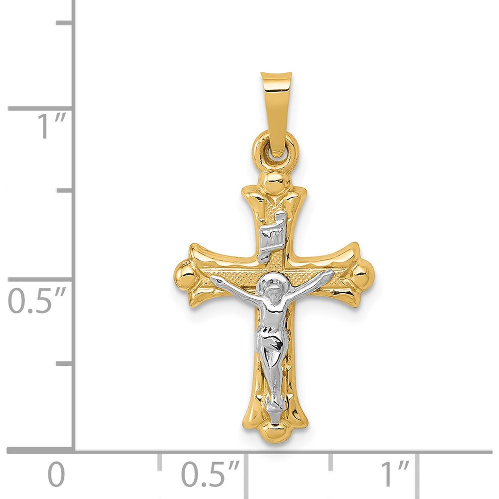 14K Two-Tone Gold INRI Crucifix Cross Pendant - Polished Die-Struck Design, 27mm Length by Oro Pregiato