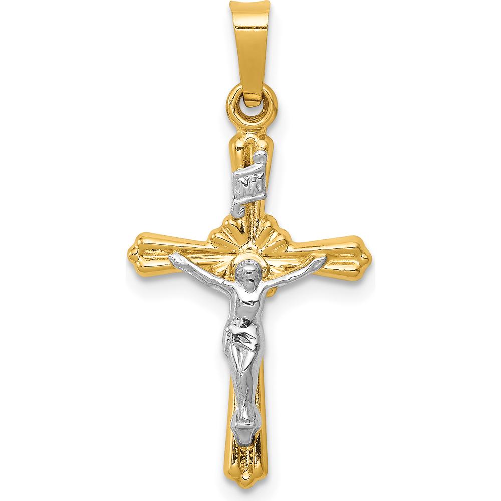 14K Two-Tone Gold INRI Crucifix Pendant - 25mm Length by Oro Pregiato