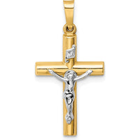 14K Two-Tone Gold INRI Crucifix Pendant - 28mm Length by Oro Pregiato