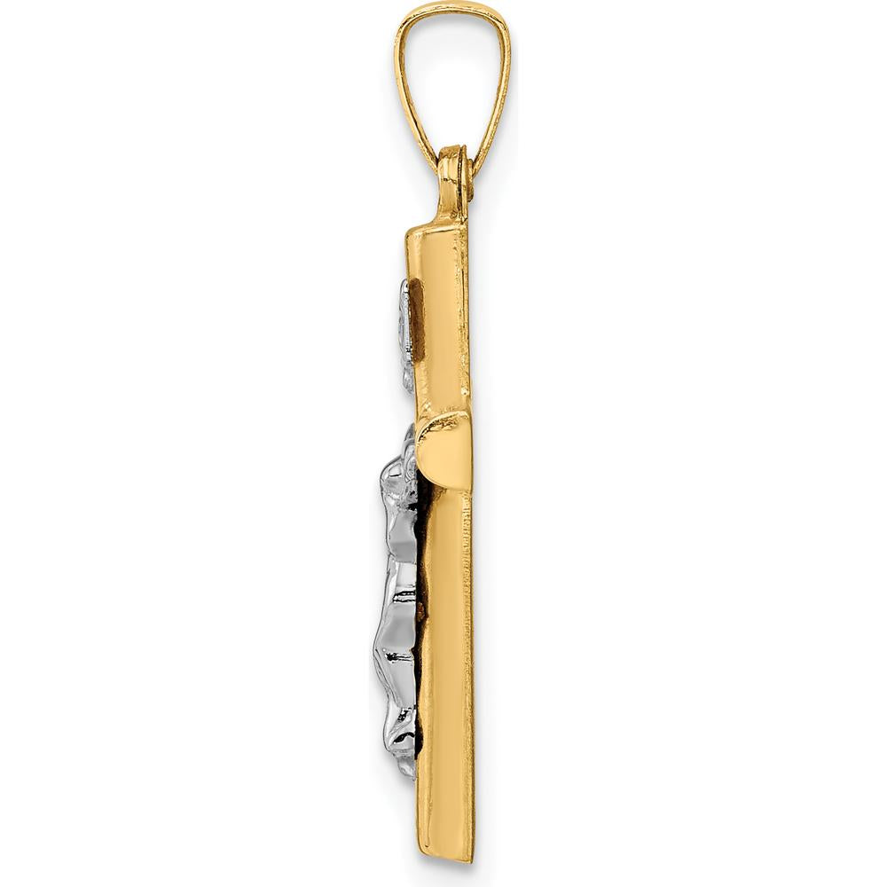 14K Two-Tone Gold INRI Crucifix Pendant - 28mm Length by Oro Pregiato