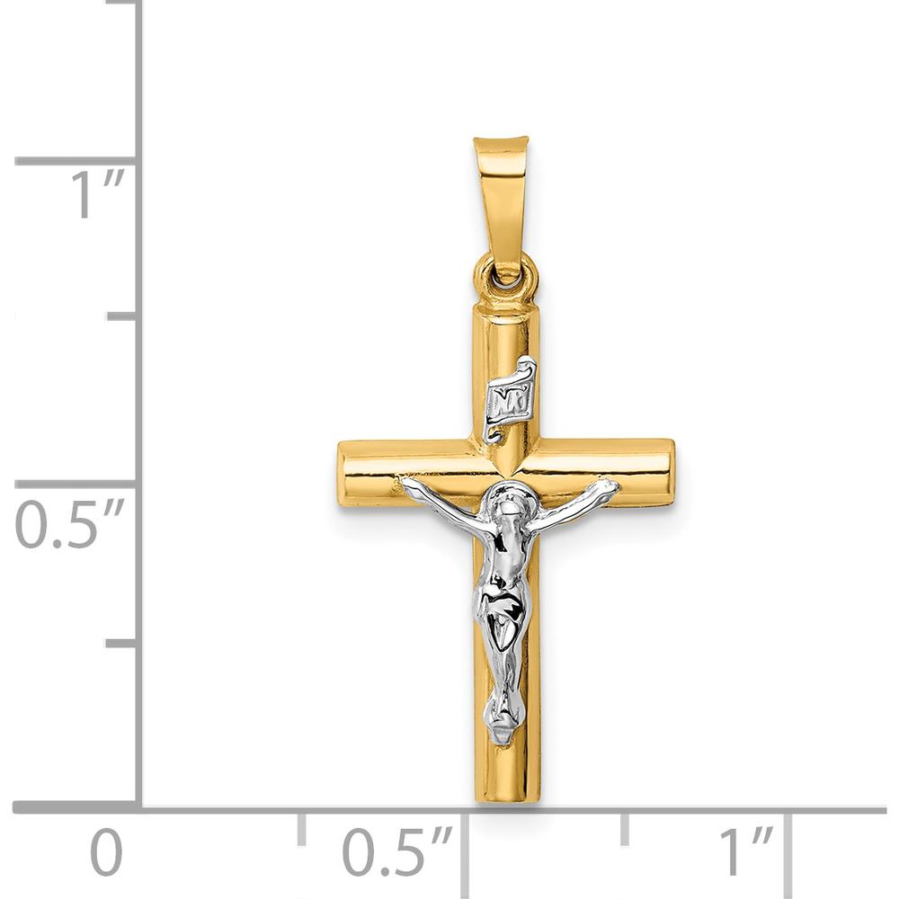 14K Two-Tone Gold INRI Crucifix Pendant - 28mm Length by Oro Pregiato