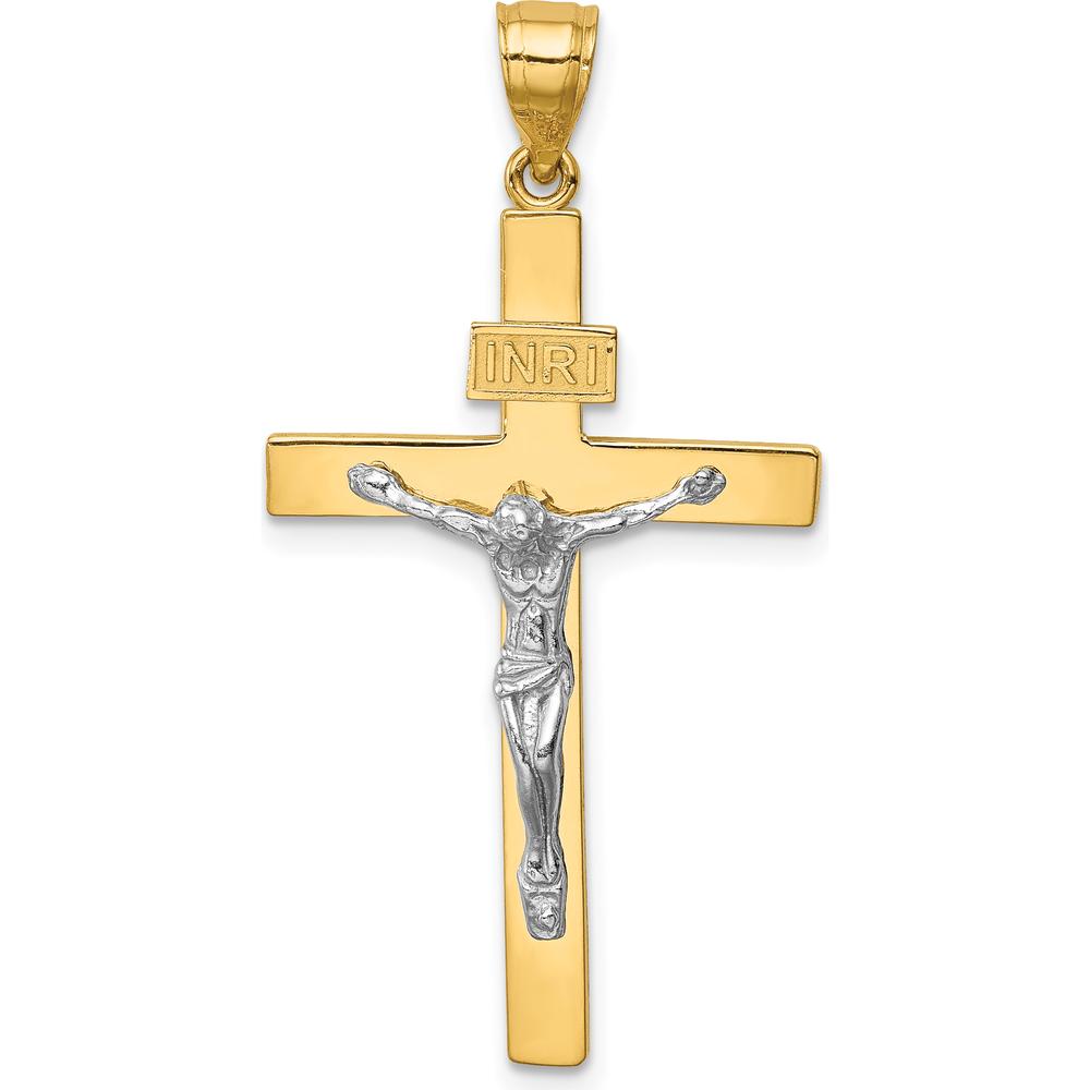 14K Two-Tone Gold INRI Crucifix Pendant - 37mm Length by Oro Pregiato