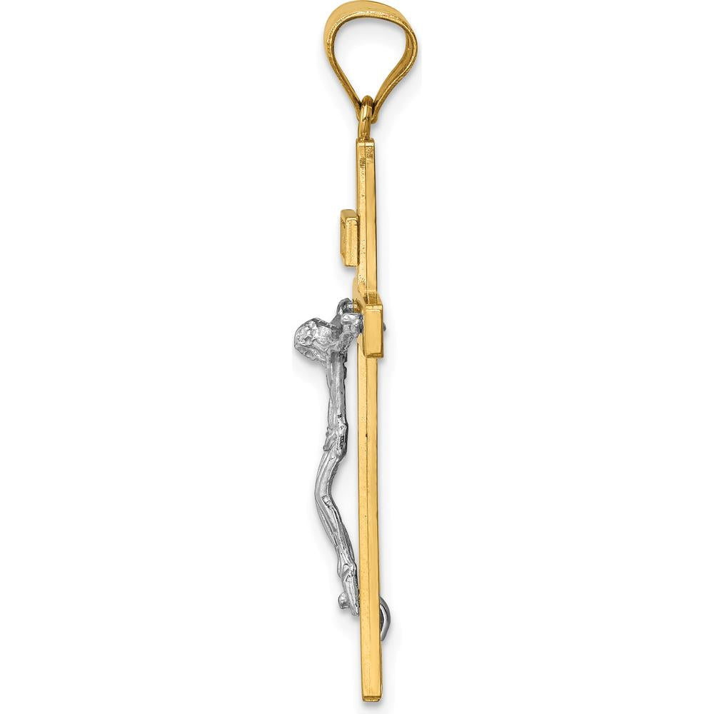 14K Two-Tone Gold INRI Crucifix Pendant - 37mm Length by Oro Pregiato