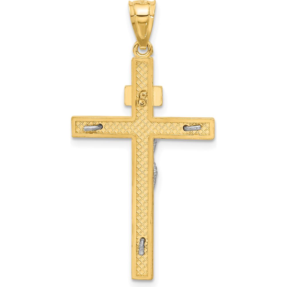 14K Two-Tone Gold INRI Crucifix Pendant - 37mm Length by Oro Pregiato