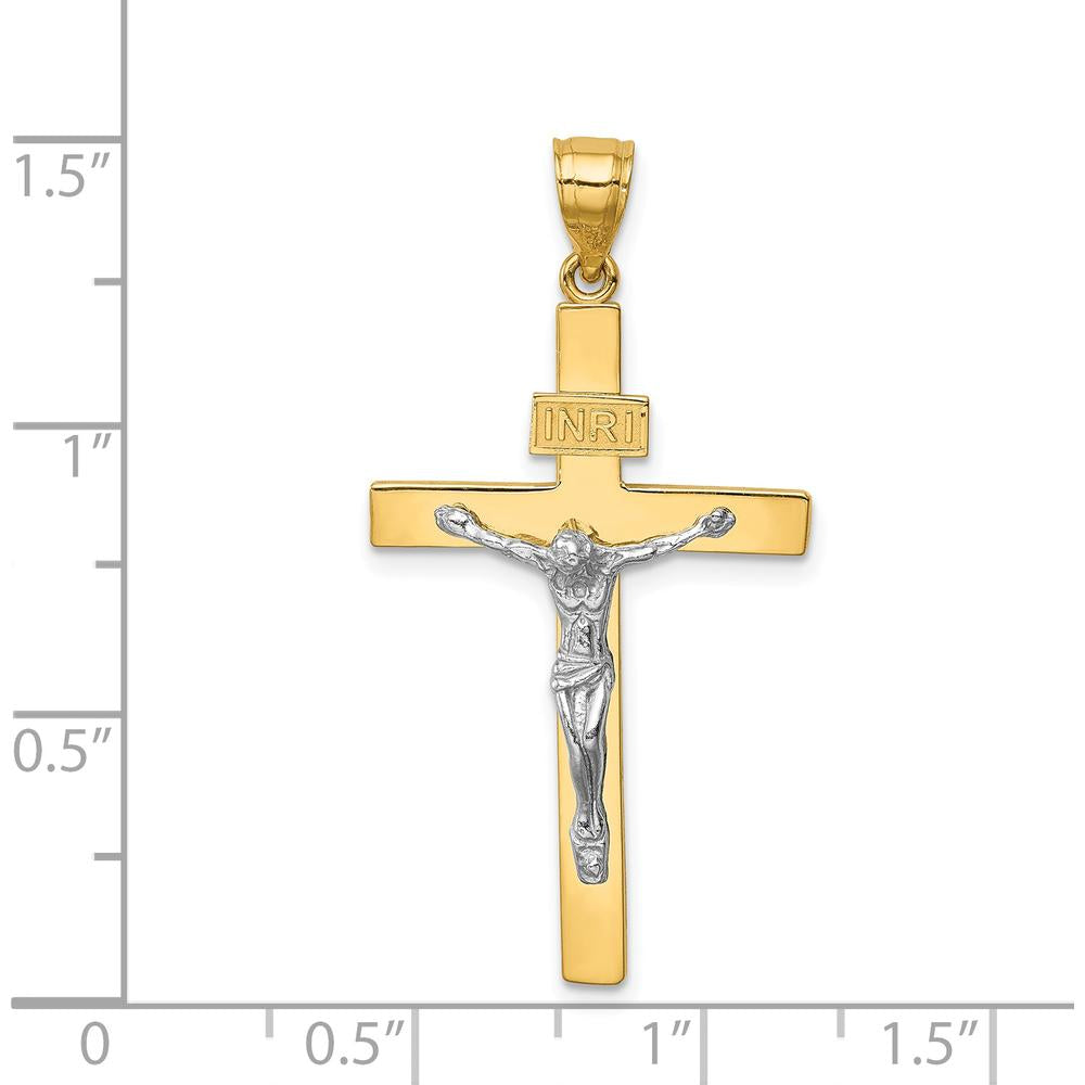 14K Two-Tone Gold INRI Crucifix Pendant - 37mm Length by Oro Pregiato