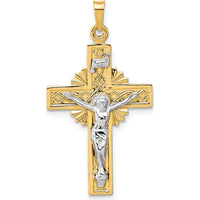 14K Two-Tone Gold INRI Crucifix Pendant - 37mm x 20mm by Oro Pregiato