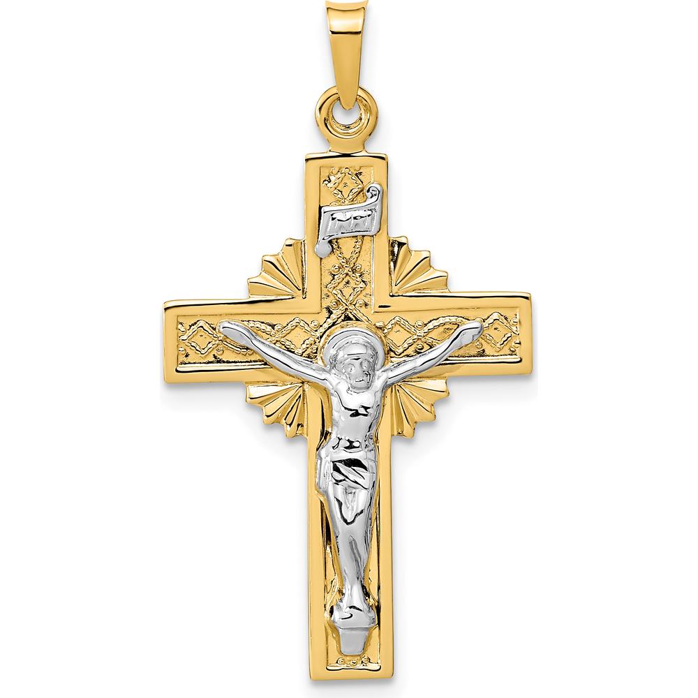 14K Two-Tone Gold INRI Crucifix Pendant - 37mm x 20mm by Oro Pregiato