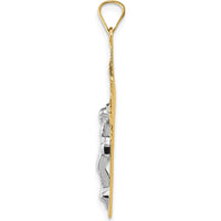 14K Two-Tone Gold INRI Crucifix Pendant - 37mm x 20mm by Oro Pregiato