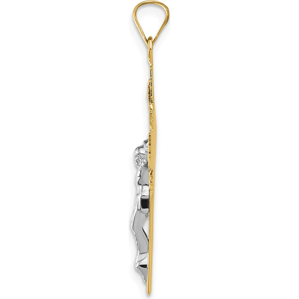 14K Two-Tone Gold INRI Crucifix Pendant - 37mm x 20mm by Oro Pregiato