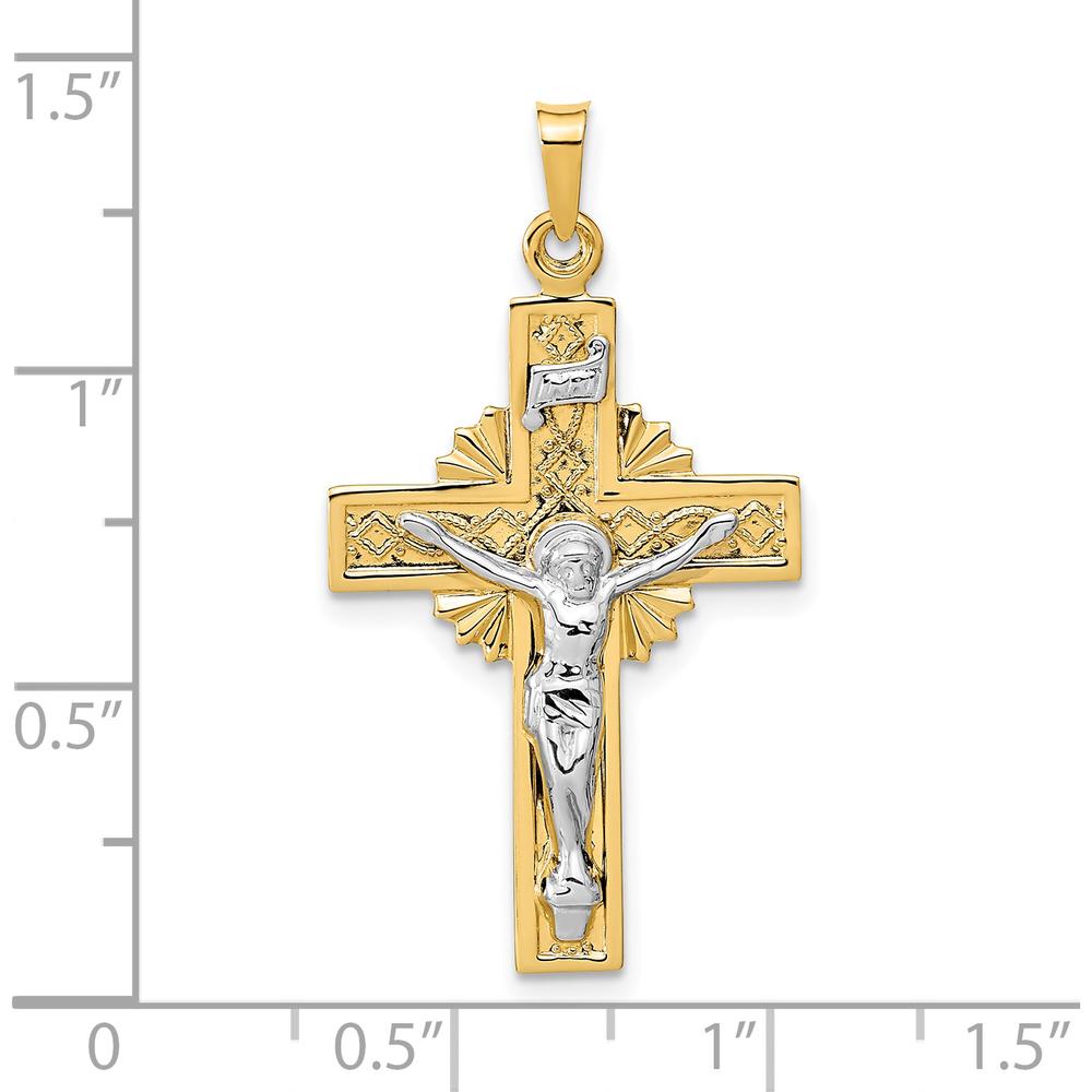 14K Two-Tone Gold INRI Crucifix Pendant - 37mm x 20mm by Oro Pregiato