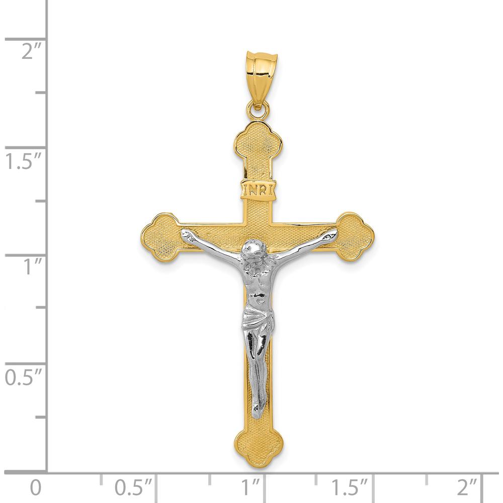 14K Two-Tone Gold INRI Crucifix Pendant - 50mm Length by Oro Pregiato