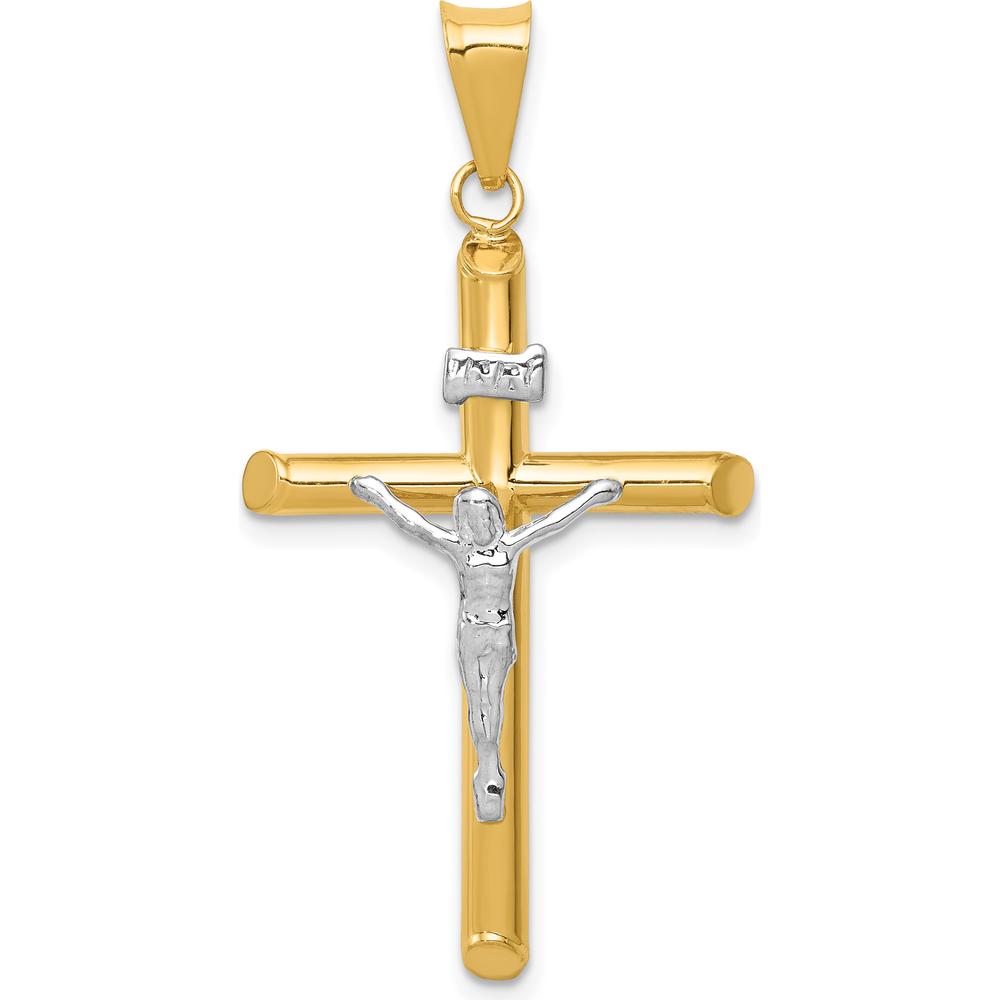 14K Two-Tone Gold INRI Crucifix Pendant - Polished, 38mm Length by Oro Pregiato