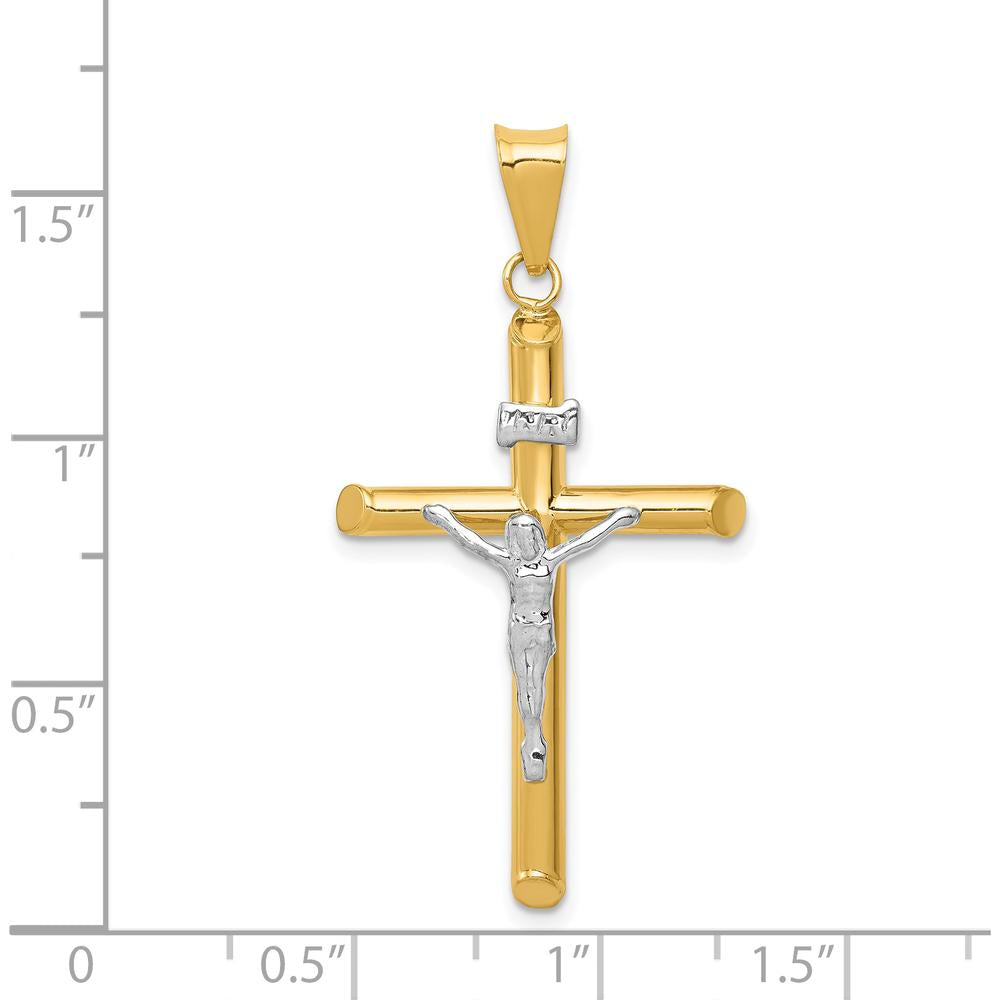14K Two-Tone Gold INRI Crucifix Pendant - Polished, 38mm Length by Oro Pregiato