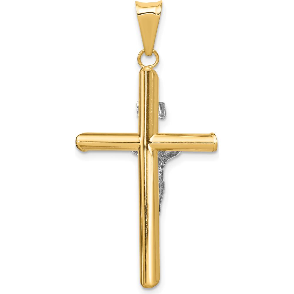14K Two-Tone Gold INRI Crucifix Pendant - Polished, 38mm Length by Oro Pregiato