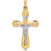 14K Two-Tone Gold INRI Crucifix Pendant - Polished & Brushed Finish, 40mm Length by Oro Pregiato