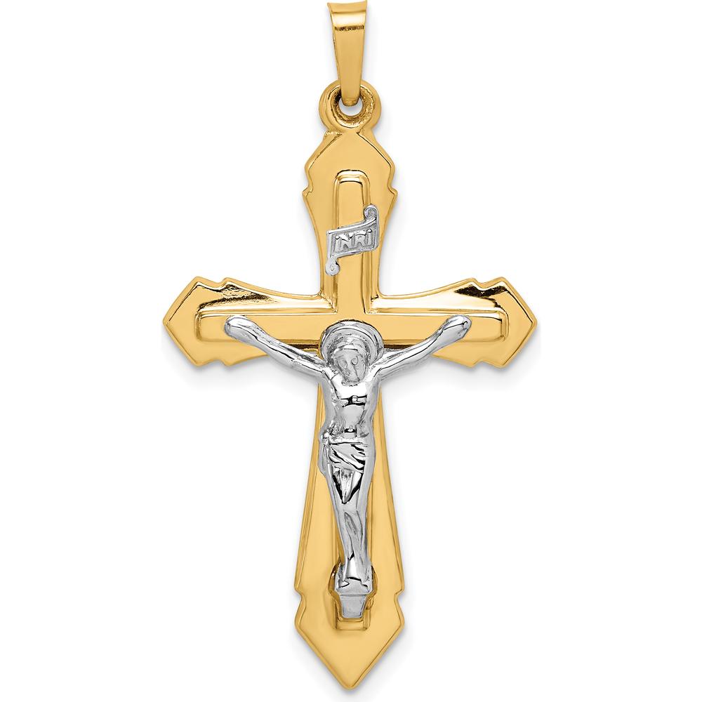 14K Two-Tone Gold INRI Crucifix Pendant - Polished & Brushed Finish, 40mm Length by Oro Pregiato