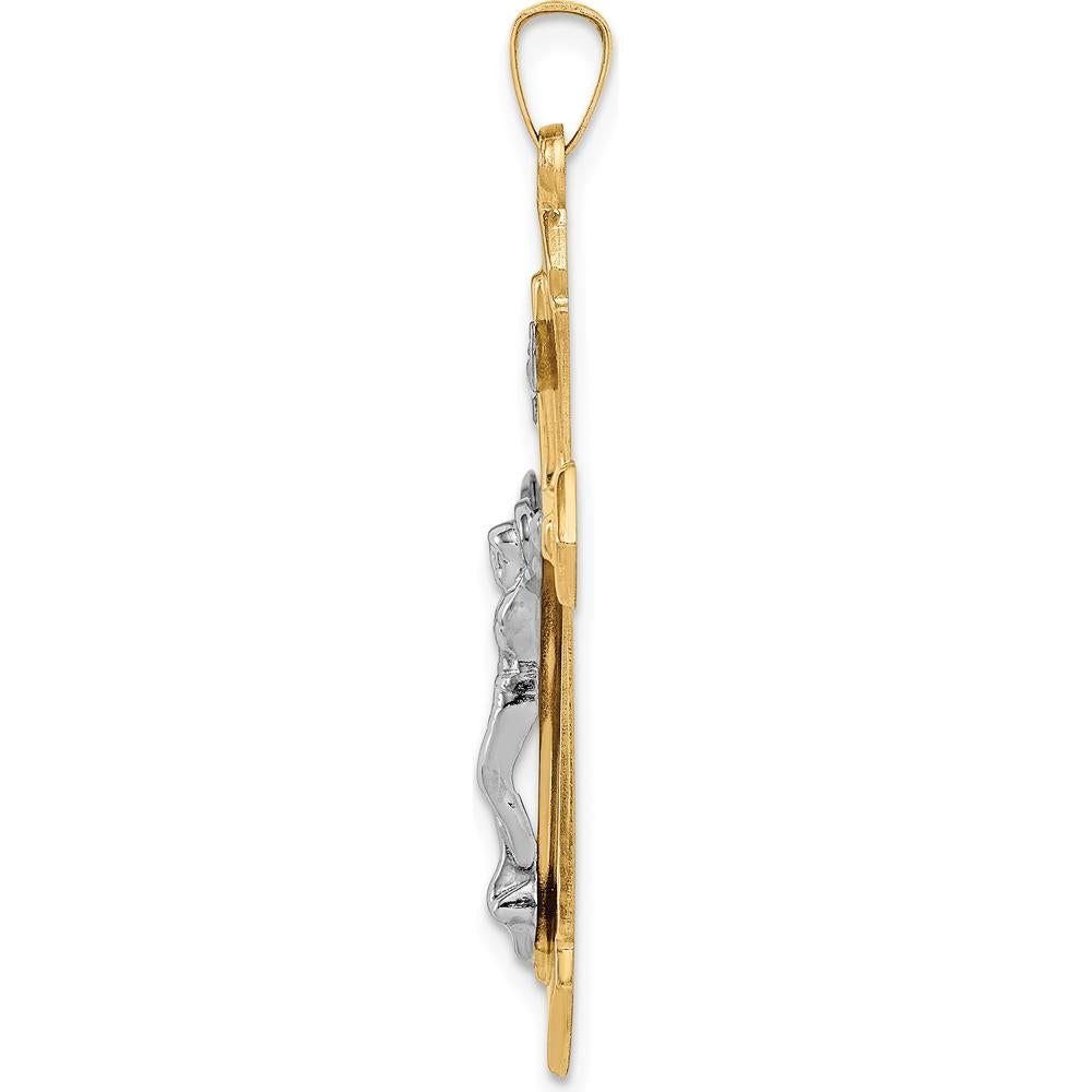 14K Two-Tone Gold INRI Crucifix Pendant - Polished & Brushed Finish, 40mm Length by Oro Pregiato