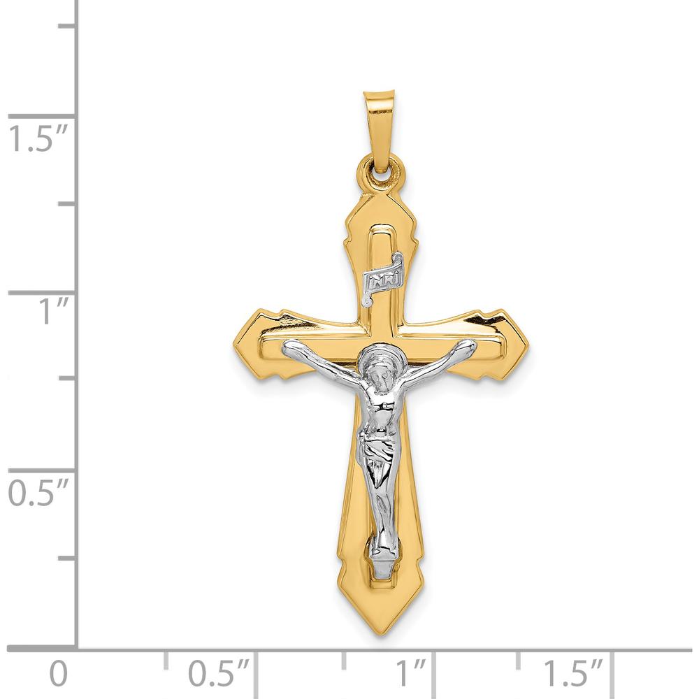 14K Two-Tone Gold INRI Crucifix Pendant - Polished & Brushed Finish, 40mm Length by Oro Pregiato