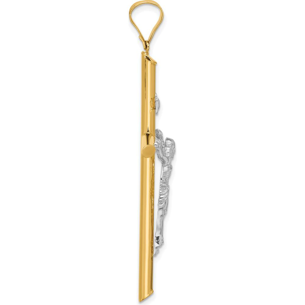 14K Two-Tone Gold INRI Crucifix Pendant - Polished Design - 62.5mm Length by Oro Pregiato