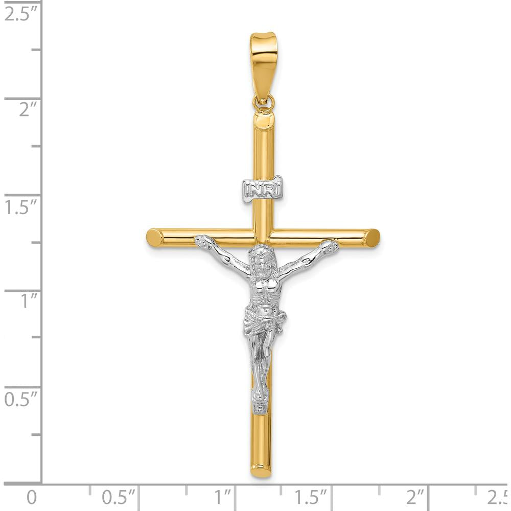 14K Two-Tone Gold INRI Crucifix Pendant - Polished Design - 62.5mm Length by Oro Pregiato