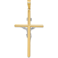 14K Two-Tone Gold INRI Crucifix Pendant - Polished Design - 62.5mm Length by Oro Pregiato