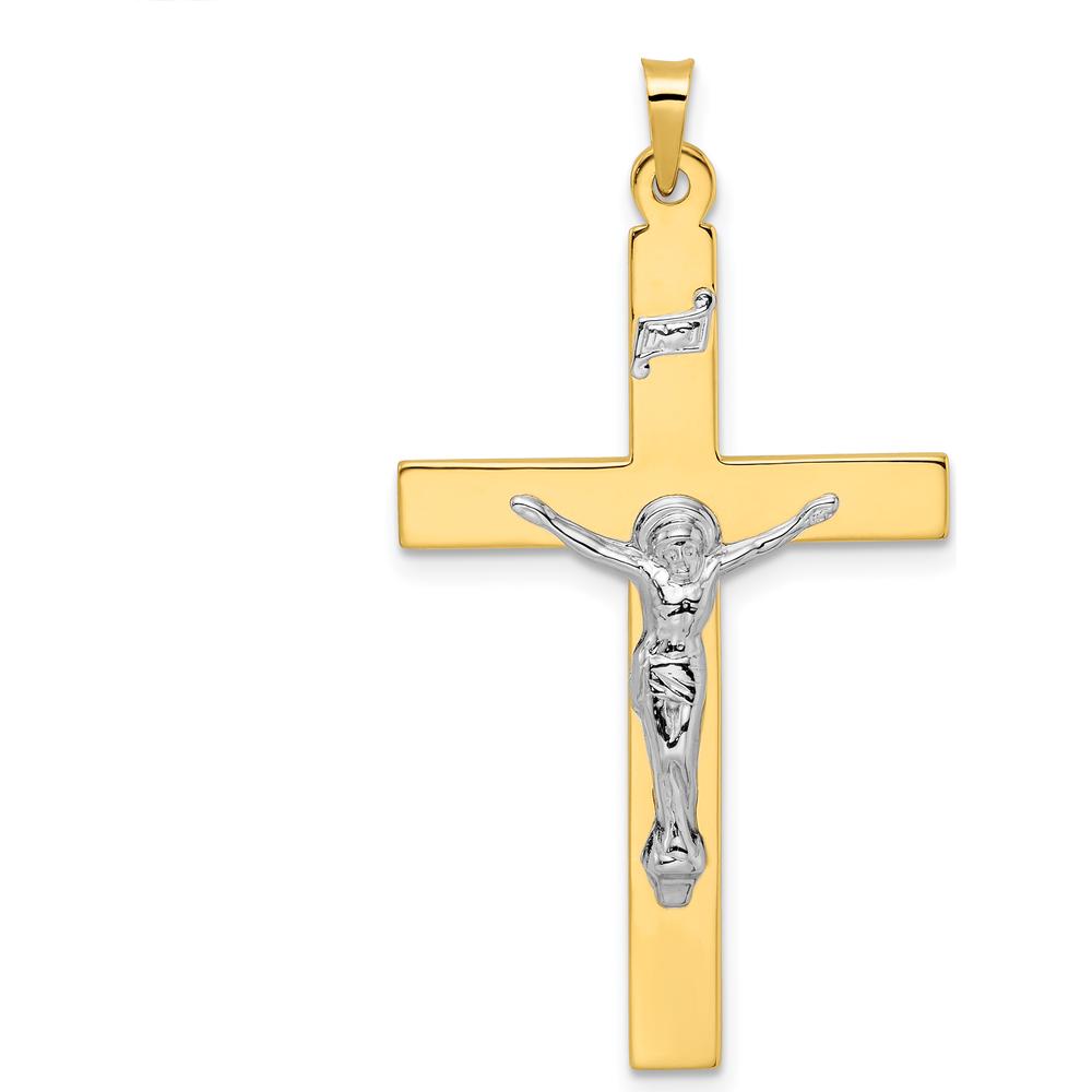 14K Two-Tone Gold INRI Crucifix Pendant - Polished Finish by Oro Pregiato
