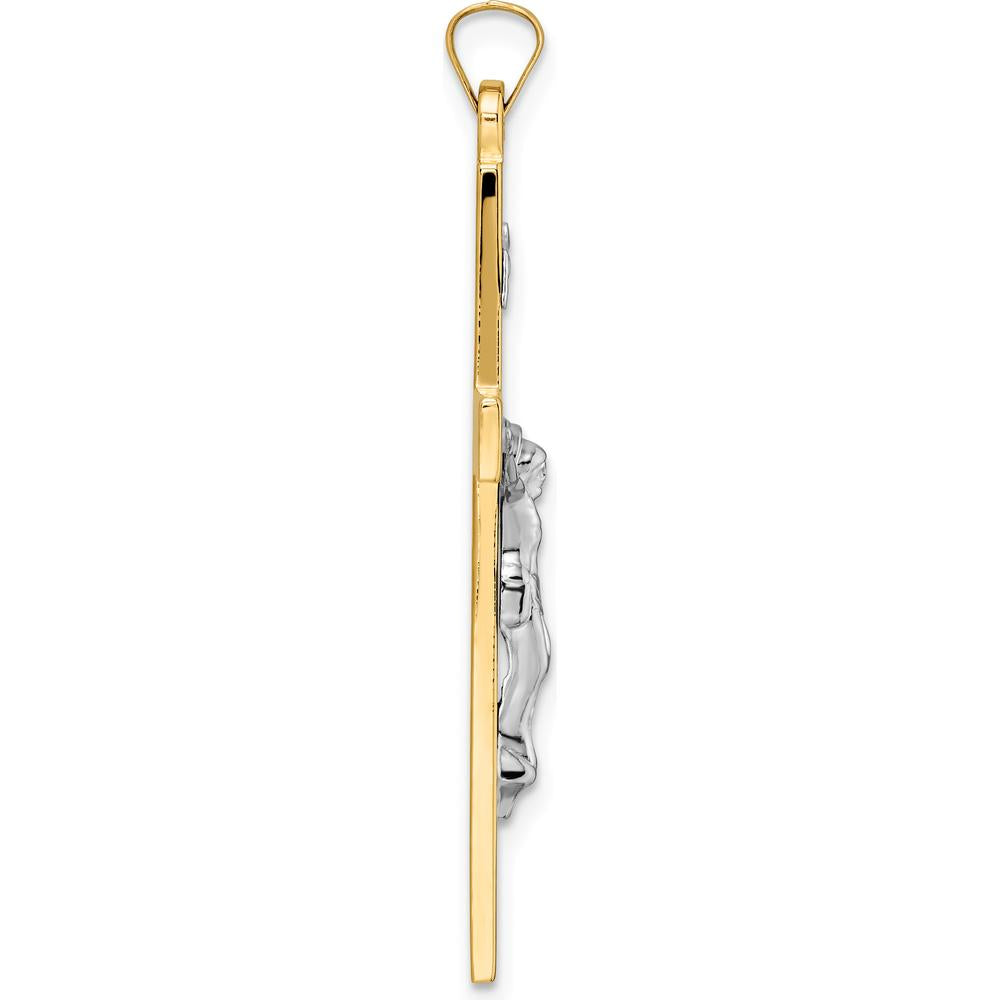 14K Two-Tone Gold INRI Crucifix Pendant - Polished Finish by Oro Pregiato
