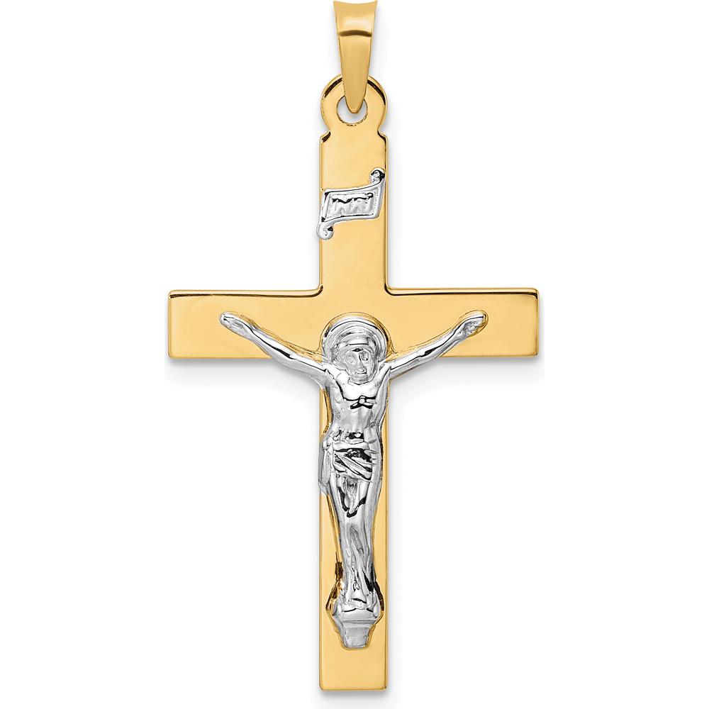14K Two-Tone Gold INRI Crucifix Pendant - Solid Gold Polished Finish by Oro Pregiato