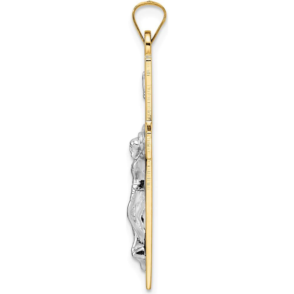 14K Two-Tone Gold INRI Crucifix Pendant - Solid Gold Polished Finish by Oro Pregiato