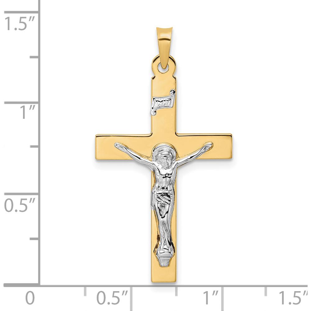 14K Two-Tone Gold INRI Crucifix Pendant - Solid Gold Polished Finish by Oro Pregiato