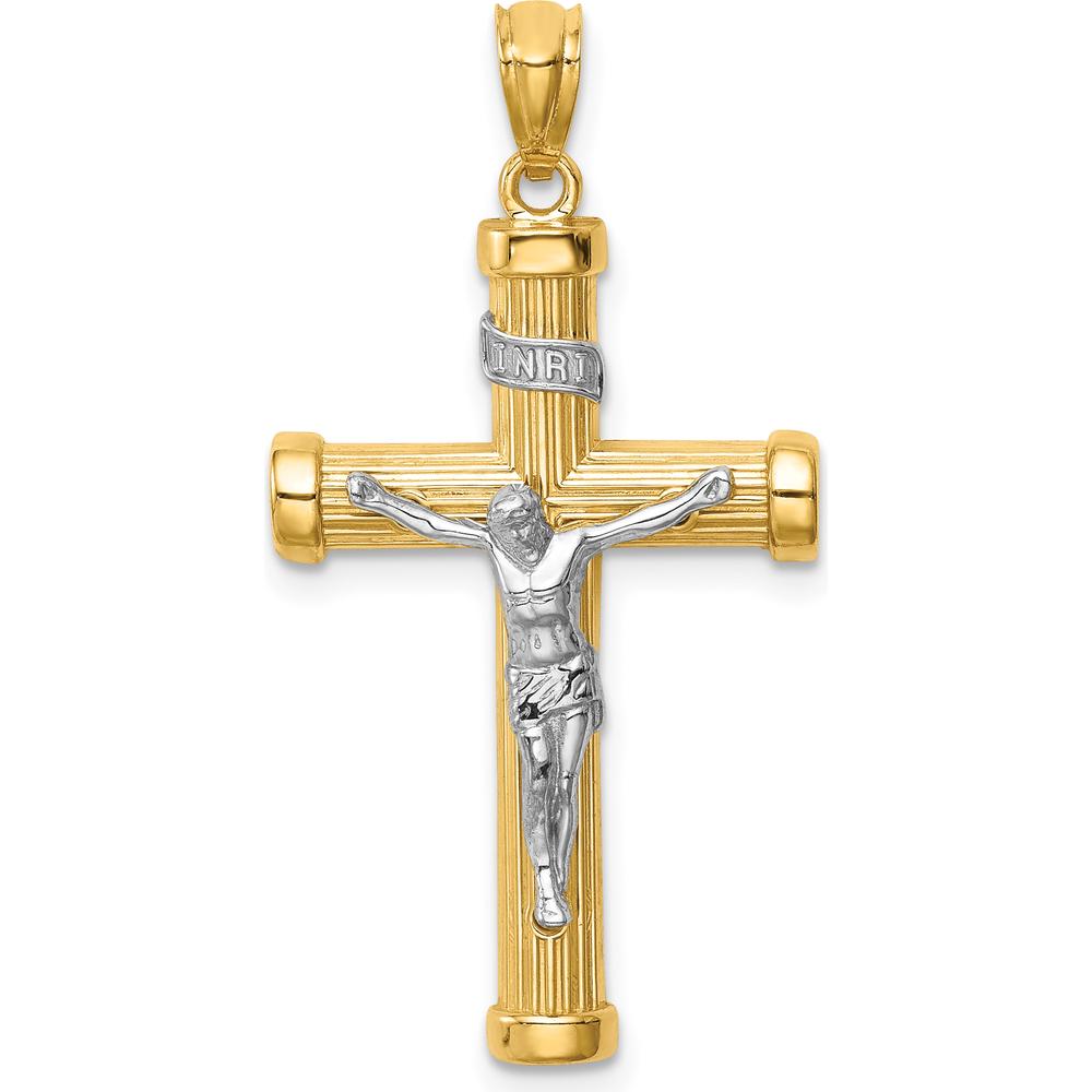 14K Two-Tone Gold Inri Crucifix Pendant - Solid Sterling Silver Christ Figure by Oro Pregiato