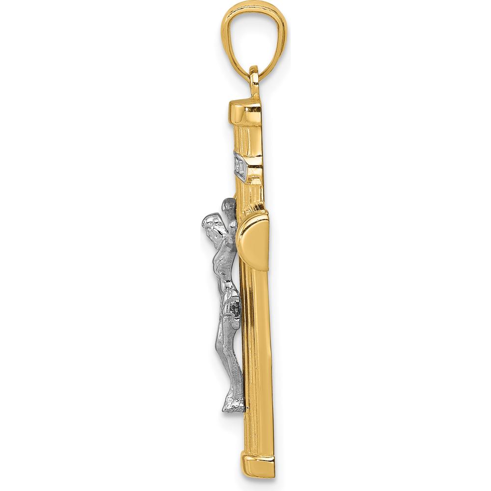 14K Two-Tone Gold Inri Crucifix Pendant - Solid Sterling Silver Christ Figure by Oro Pregiato
