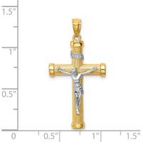 14K Two-Tone Gold Inri Crucifix Pendant - Solid Sterling Silver Christ Figure by Oro Pregiato