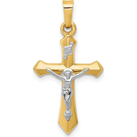 14K Two-Tone Gold INRI Crucifix Pendant with Polished and Brushed Finish - 28mm Length by Oro Pregiato