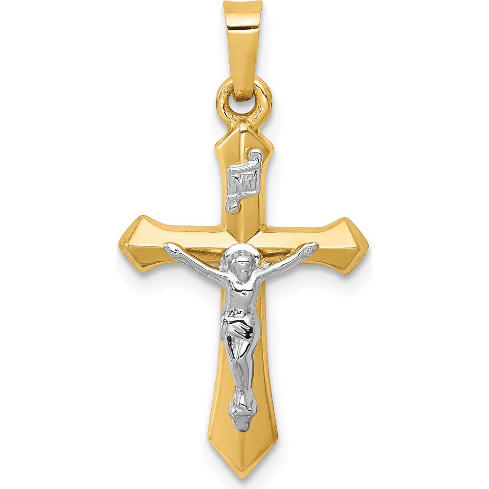 14K Two-Tone Gold INRI Crucifix Pendant with Polished and Brushed Finish - 28mm Length by Oro Pregiato