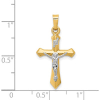 14K Two-Tone Gold INRI Crucifix Pendant with Polished and Brushed Finish - 28mm Length by Oro Pregiato