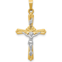 14K Two-Tone Gold INRI Crucifix Pendant with Polished and Brushed Finish - 32mm Length by Oro Pregiato