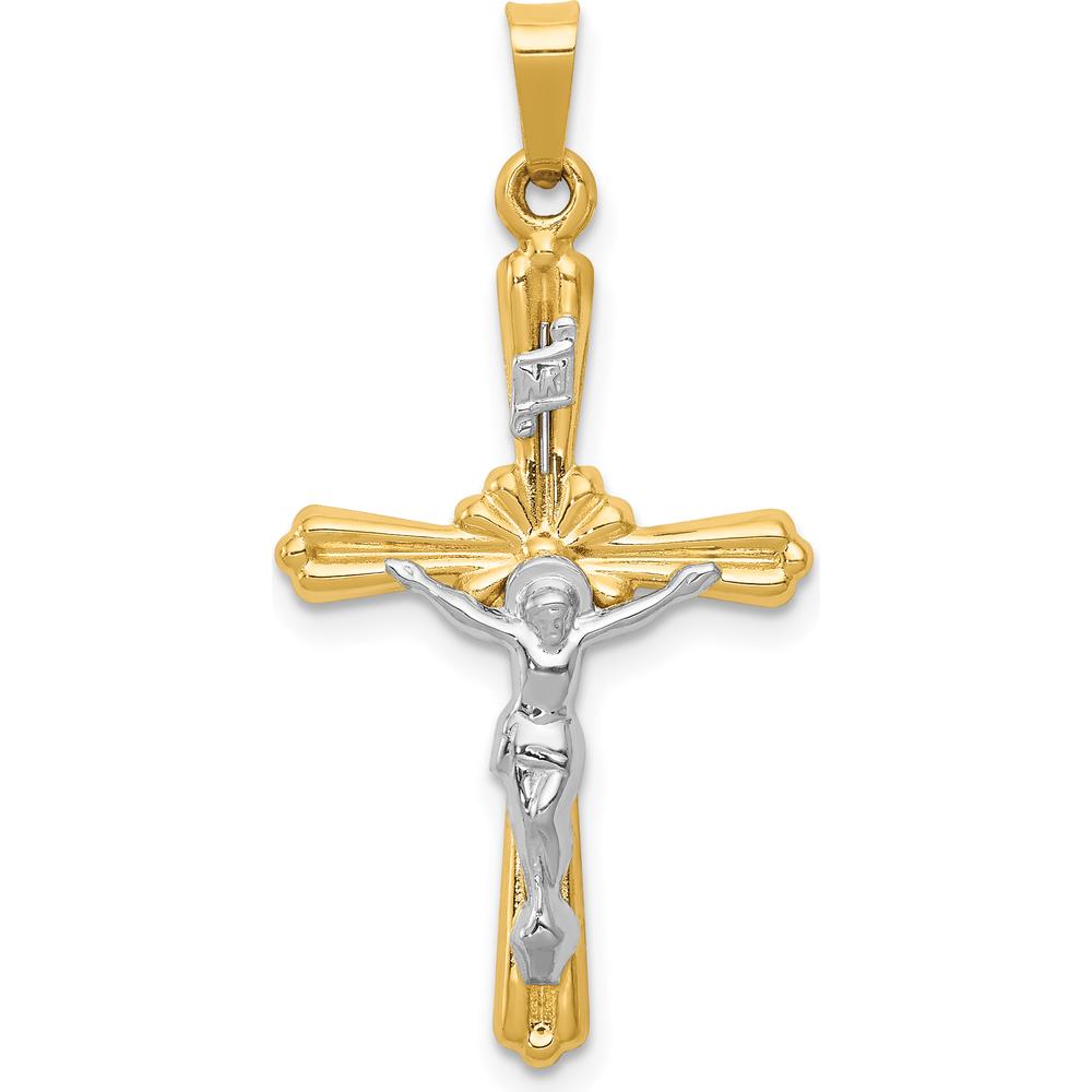 14K Two-Tone Gold INRI Crucifix Pendant with Polished and Brushed Finish - 32mm Length by Oro Pregiato