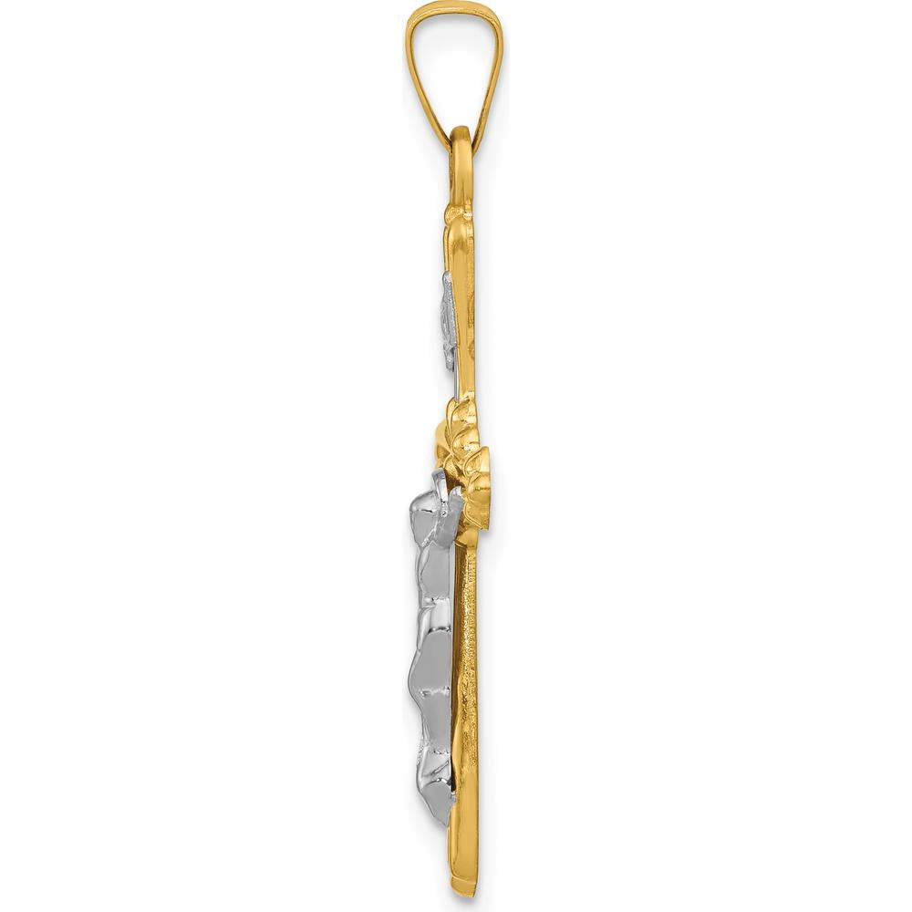 14K Two-Tone Gold INRI Crucifix Pendant with Polished and Brushed Finish - 32mm Length by Oro Pregiato