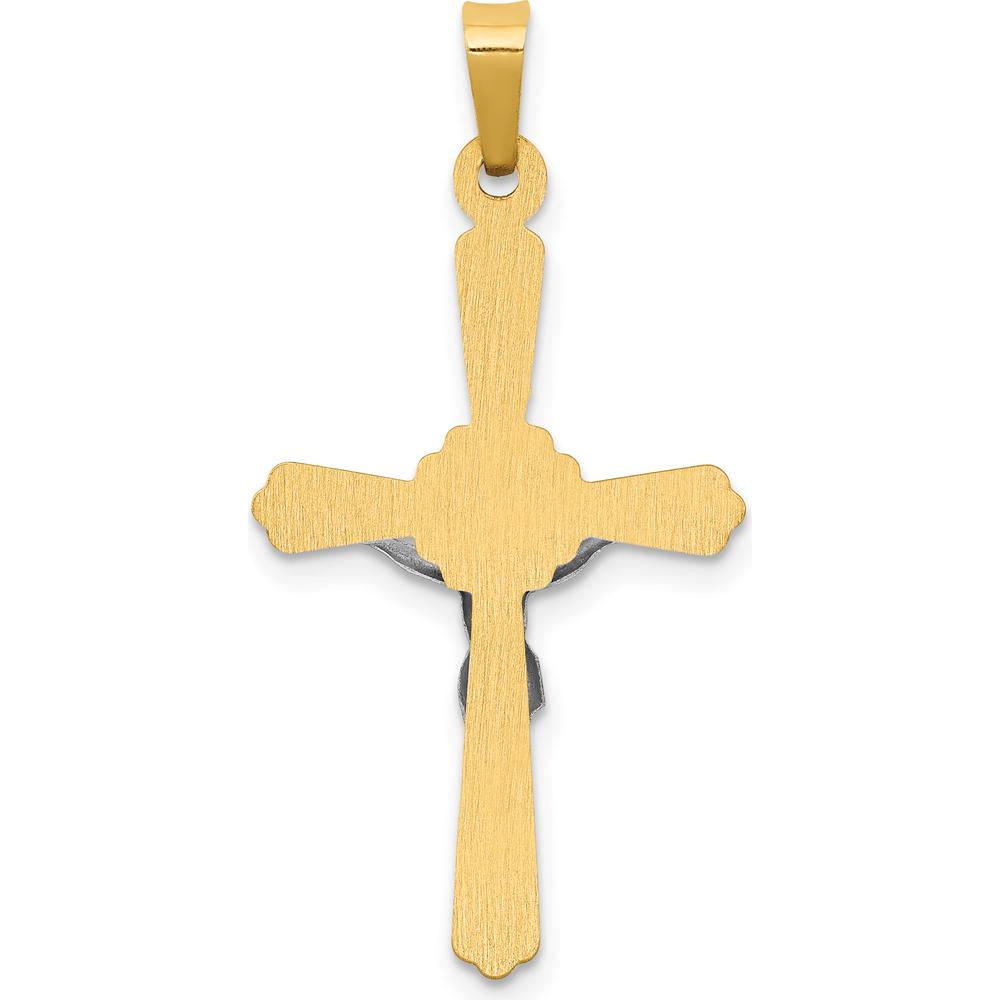 14K Two-Tone Gold INRI Crucifix Pendant with Polished and Brushed Finish - 32mm Length by Oro Pregiato