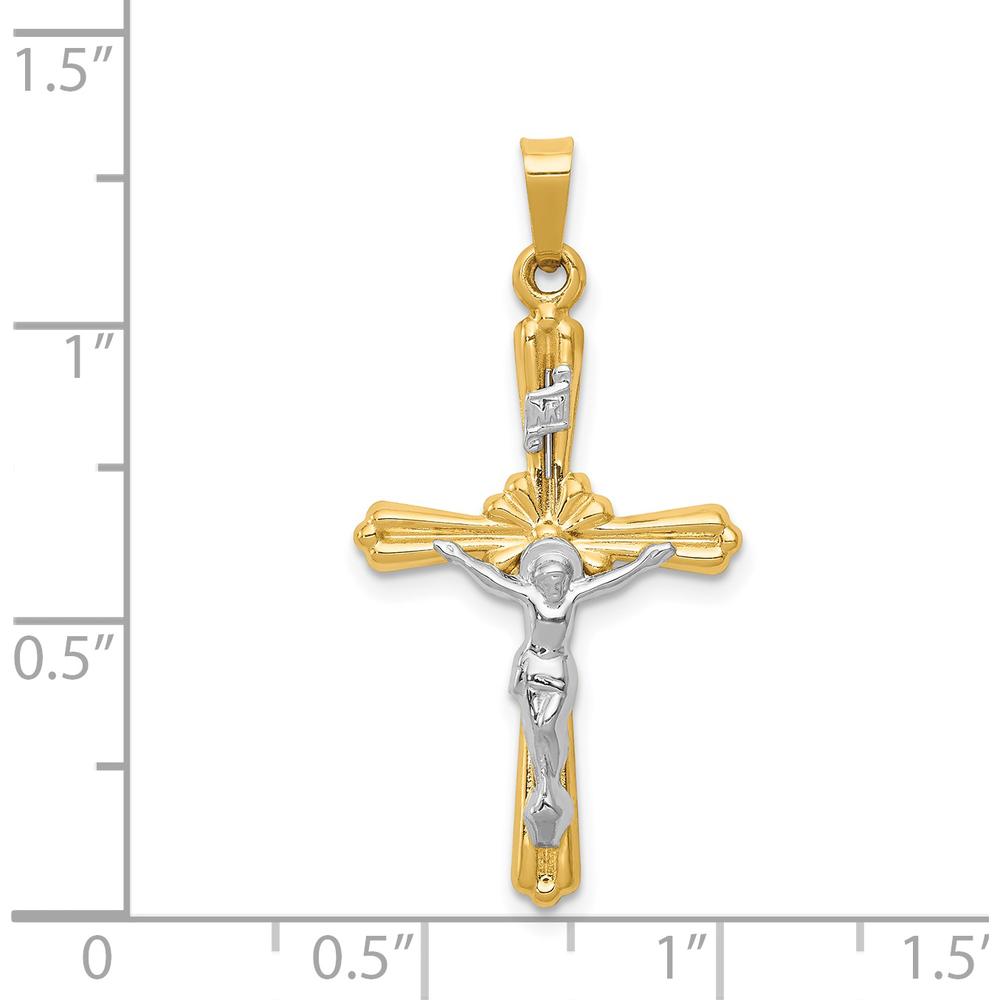 14K Two-Tone Gold INRI Crucifix Pendant with Polished and Brushed Finish - 32mm Length by Oro Pregiato