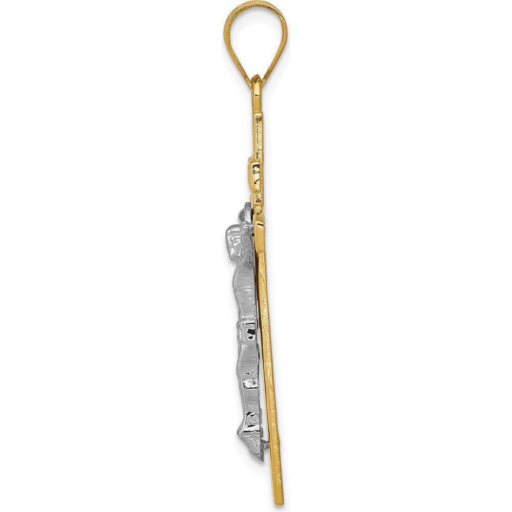 14K Two-Tone Gold INRI Crucifix Pendant with Polished Finish - 40mm Length by Oro Pregiato