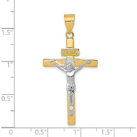 14K Two-Tone Gold INRI Crucifix Pendant with Polished Finish - 40mm Length by Oro Pregiato