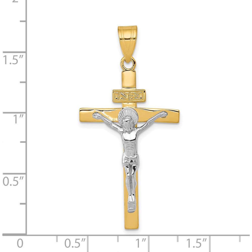 14K Two-Tone Gold INRI Crucifix Pendant with Polished Finish - 40mm Length by Oro Pregiato