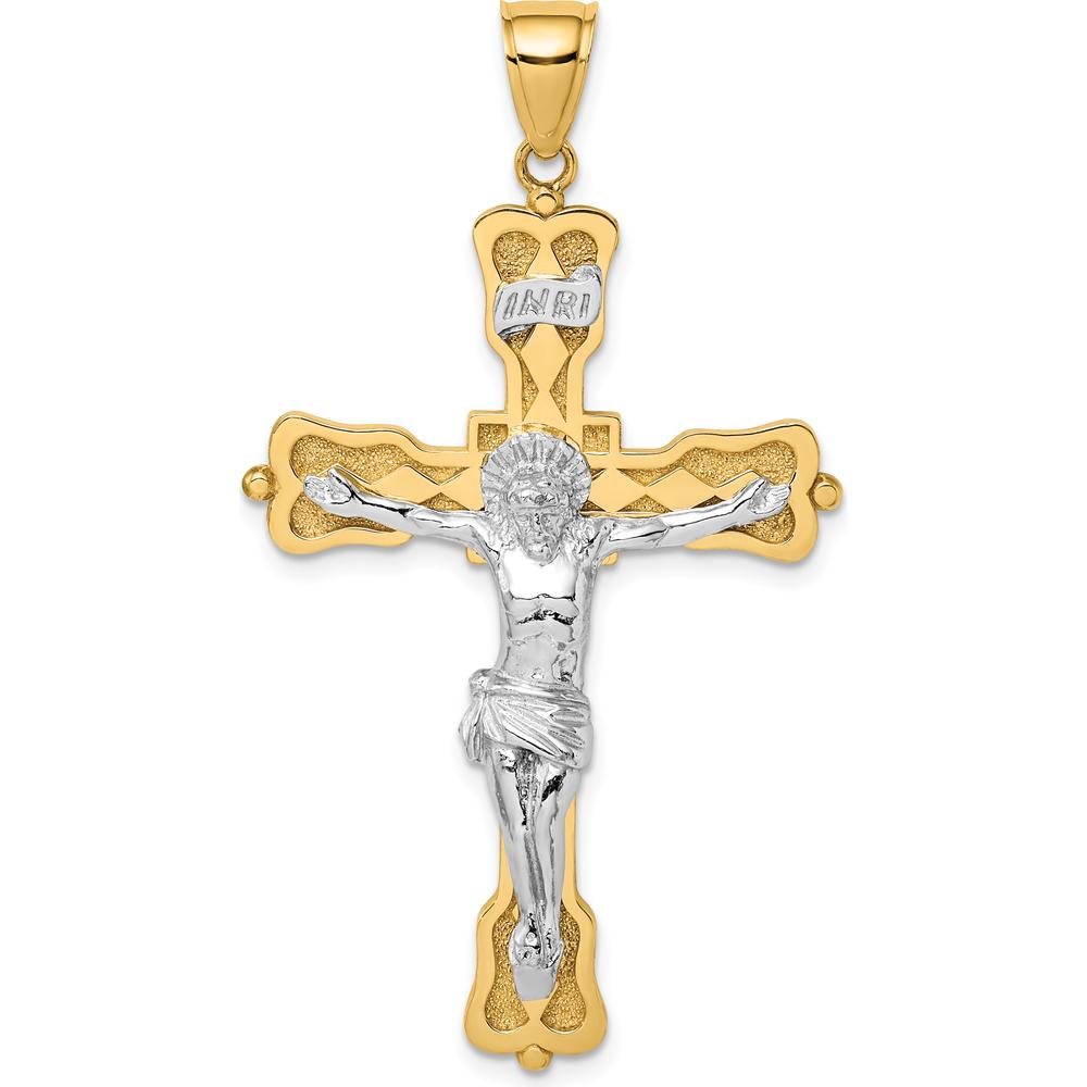 14K Two-Tone Gold INRI Crucifix Pendant with Polished Finish - 48.5mm Length by Oro Pregiato