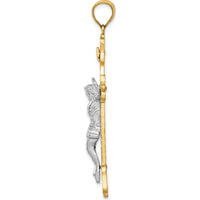 14K Two-Tone Gold INRI Crucifix Pendant with Polished Finish - 48.5mm Length by Oro Pregiato