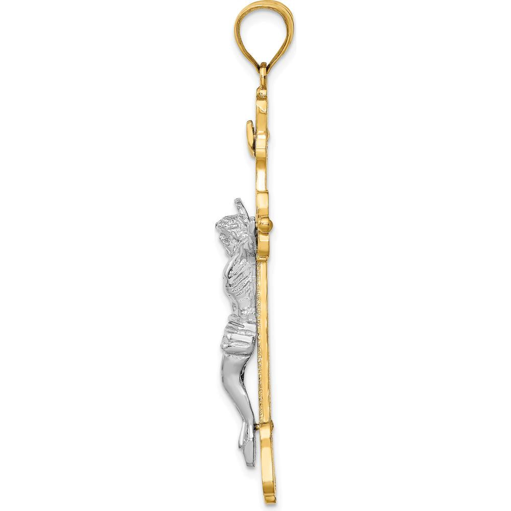 14K Two-Tone Gold INRI Crucifix Pendant with Polished Finish - 48.5mm Length by Oro Pregiato