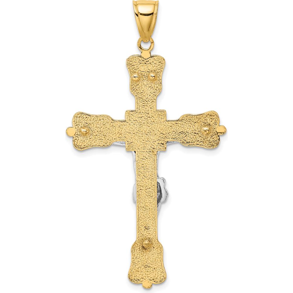 14K Two-Tone Gold INRI Crucifix Pendant with Polished Finish - 48.5mm Length by Oro Pregiato